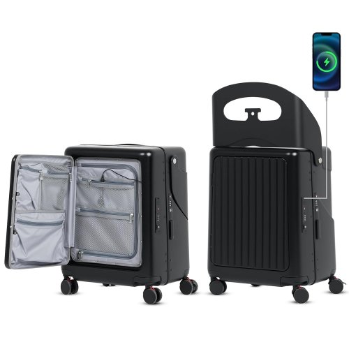 SMILESUN CARRY ON ROLLING SUITCASE LUGGAGE WITH SEAT, TSA LOCK, AND CHARGING PORT - 20" - BLACK image 2