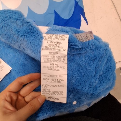 PLUSH HOODED SLEEPING BAG - SLEEPING SHARK - 20" X 54" - BLUE image 2