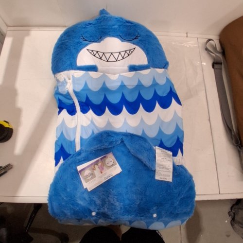 PLUSH HOODED SLEEPING BAG - SLEEPING SHARK - 20" X 54" - BLUE image 3