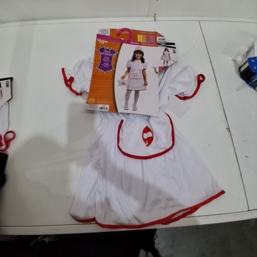 2PC GIRL'S RUBIES NURSE COSTUME DRESS AND HEADPIECE SET - SMALL/PETITE - WHITE / RED image 2