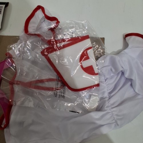 2PC GIRL'S RUBIES NURSE COSTUME DRESS AND HEADPIECE SET - SMALL/PETITE - WHITE / RED image 3