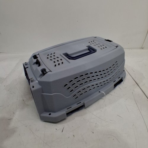 AMAZON BASICS TWO-DOOR TOP-LOAD HARD-SIDED PET TRAVEL KENNEL CARRIER CRATE FOR CATS OR DOGS, 19" X 12" X 10" - GREY/BLUE (MODEL: B00OP6SMCI) image 3