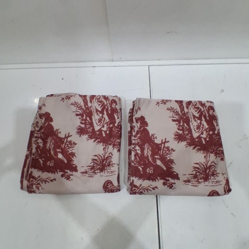 (2 PANEL) PARIS TOILE FARM COTTAGE CORE PRINT ROD POCKET CURTAINS - 42" X 82" - BIEGE/BURGUNDY image 2