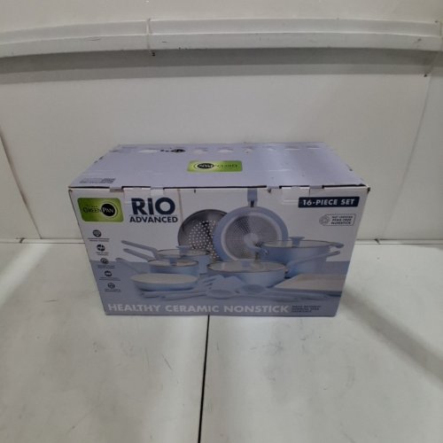 16PC GREENPAN RIO SOFT GRIP CERAMIC NON-STICK COOKWARE POTS & PAN SET - LIGHT BLUE (MODEL: CC001007-002) image 4