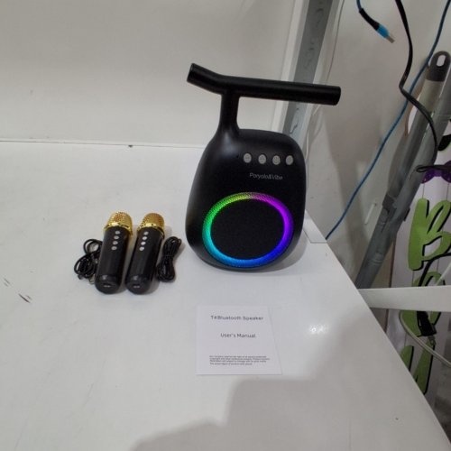 3PC PORYOLO&VIBE PORTABLE KARAOKE BLUETOOTH SPEAKER WITH MICROPHONES - 35W, 9" X 6" - BLACK (MODEL: T4) image 5