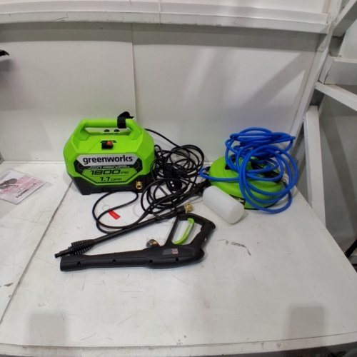 5PC GREENWORKS COLD WATER ELECTRIC PRESSURE WASHER WITH HIGH PRESSURE HOSE, 40° AND TURBO NOZZLES, SOAP APPLICATOR & 11" SURFACE CLEANER - 1800 PSI - 1.1 GPM - GREEN (MODEL: GPW1804CK) image 3