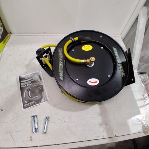 OUTILLAGES KING CANADA TOOLS INC RETRACTABLE AIR HOSE REEL WITH HYBRID POLYMER AIR HOSE - 3/8" - 50FT - BLACK (MODEL: K-5038FRL) image 2