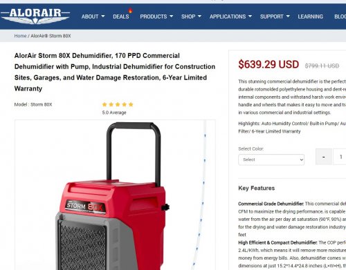 ALORAIR STORM 80X COMMERCIAL DEHUMIDIFIER WITH PUMP, - 170 PPD - RED (MODEL: STORM 80X) image 2