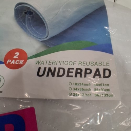 2PK GO GREEN WATERPROOF REUSABLE UNDERPADS - 34" X 52" - WHITE image 4