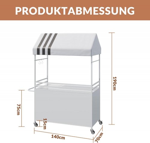 BIXUYOU PORTABLE OUTDOOR STREET VENDOR CART WITH CANOPY & WHEELS - 75" X 55" X 28" - WHITE - (MODEL: XNY25121101-WHITE) image 2