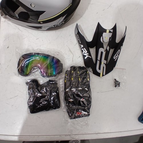 4PC SANQING SPARK OFF-ROAD HELMET SET GOGGLES, GLOVES, MASK - LARGE - GREY/BLACK - (MODEL: WT-802) image 4