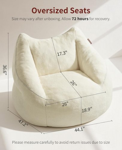 CAFY MEMORY FOAM BEAN BAG CHAIR - 36" X 44" - CREAM image 2