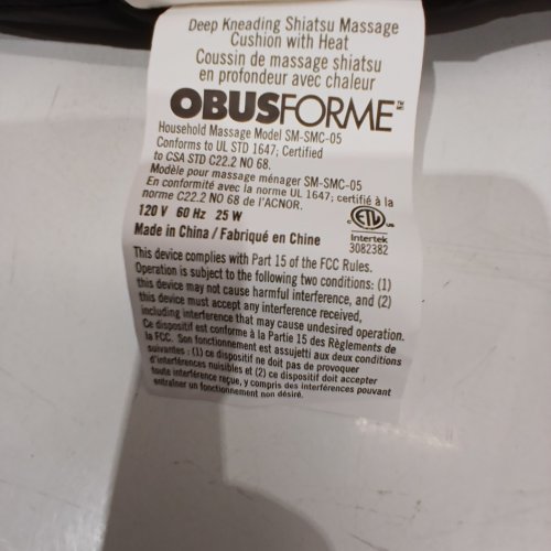OBUSFORME DEEP KNEADING SHIATSU BACK MASSAGER WITH HEAT & 3 MASSAGE ZONES - BLACK (MODEL:SM-SMC-05C) image 7