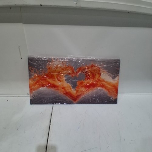 ABSTRACT FIRE HEART WALL ART CANVAS - 24" X 15" - ORANGE, GRAY image 3