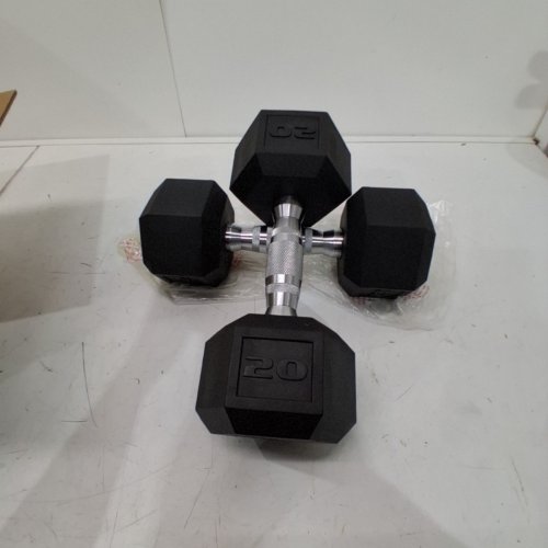 2PK CAP RUBBER COATED HEX DUMBBELL WITH CHROME GRIP - 20LBS/EACH - BLACK/SILVER (MODEL: SDRIS-020) image 2