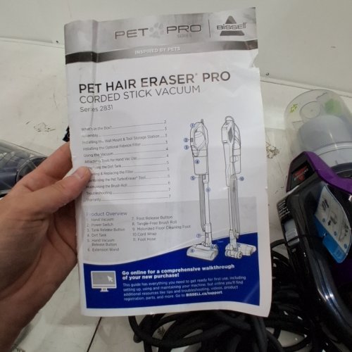 BISSELL PET HAIR ERASER PET PRO CORDED STICK VACUUM CLEANER - 10.5" X 9.5" - BLACK - (MODEL: 2831D) image 8
