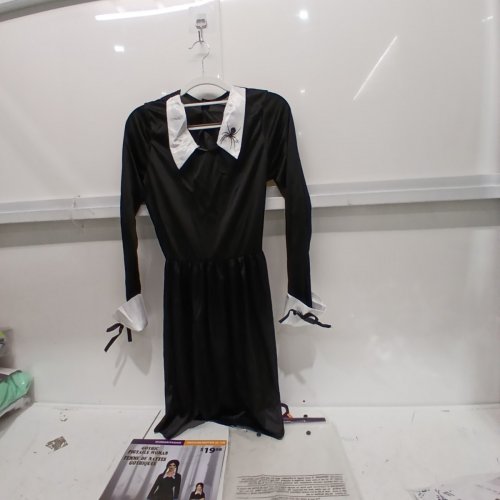 PARTYHOLIC GIRLS GOTHIC PIGTAIL WOMAN DRESS - MEDIUM (8-10) - BLACK / WHITE image 2
