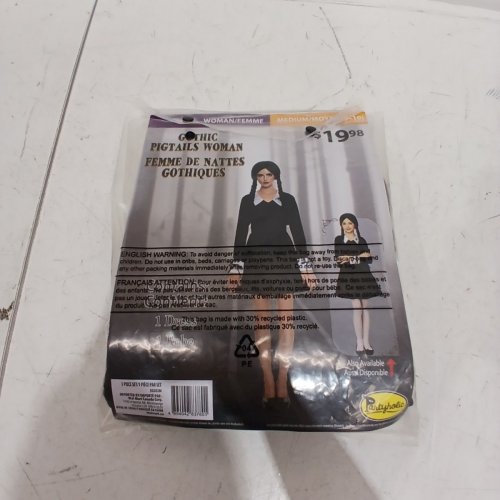 PARTYHOLIC GIRLS GOTHIC PIGTAIL WOMAN DRESS - MEDIUM (8-10) - BLACK / WHITE image 3