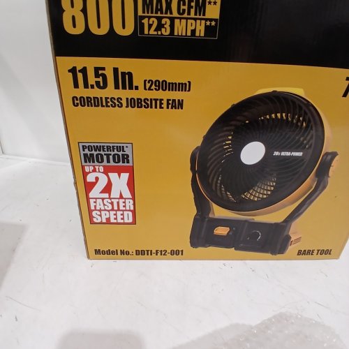 CORDLESS JOBSITE FAN - 11.5"; 20 V; 800 CFM; 12.3 MPH; 70 LM - YELLOW / BLACK (MODEL: DDTI-F12-001) image 3