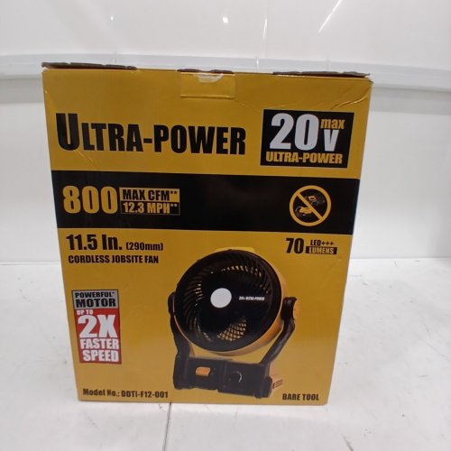 CORDLESS JOBSITE FAN - 11.5"; 20 V; 800 CFM; 12.3 MPH; 70 LM - YELLOW / BLACK (MODEL: DDTI-F12-001) image 6