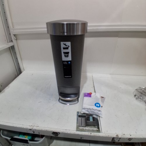 SIMPLEHUMAN SLIM PLASTIC STEP TRASH CAN WITH LINER RIM - 40L - GREY (MODEL: CW1391) image 2