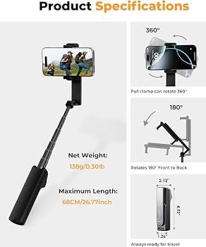SELFIE STICK -WIRELESS - BLACK (STYLE: QC095-BLACK-I8) image 2