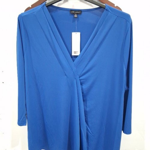 WOMEN'S LANE BRYANT LONG SLEEVE FAUX WRAP TOP - 2X - BLUE (STYLE: EVANGELINE B0003) image 2