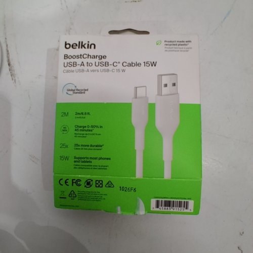 BELKIN BOOSTCHARGE USB-A TO USB-C CHARGING CABLE - 6.6FT - WHITE image 2