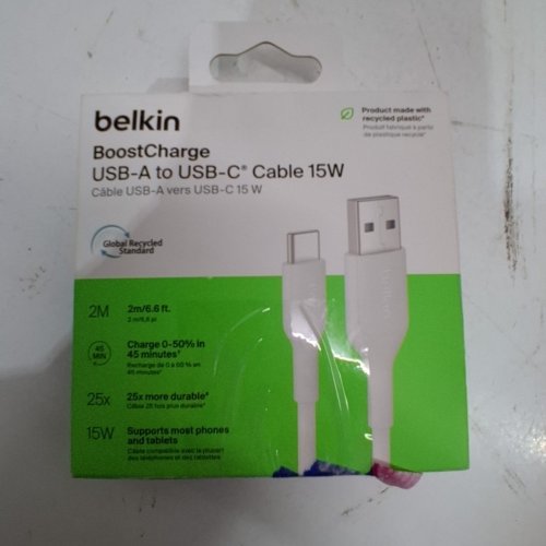 BELKIN BOOSTCHARGE USB-A TO USB-C CHARGING CABLE - 6.6FT - WHITE image 4