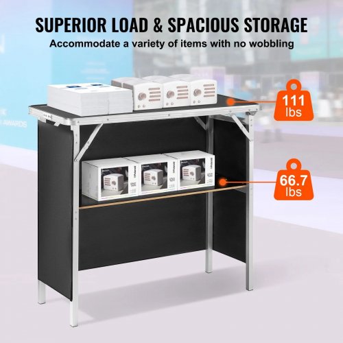FOLDABLE MULTIPURPOSE TABLE WITH VELCRO FABRIC SHIELD & SHELF - 38" X 34" X 15" - 110LBS CAP - BLACK/SILVER (MODEL: DX9930) image 2