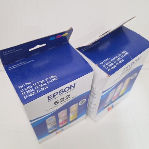 2 (3PC) EPSON 522 COMBO PACK INK REFILL BOTTLES FOR SELECT ECOTANK PRINTERS - 65ML EACH - CYAN, MAGENTA, YELLOW (MODEL: T522520-S/CP) image 2