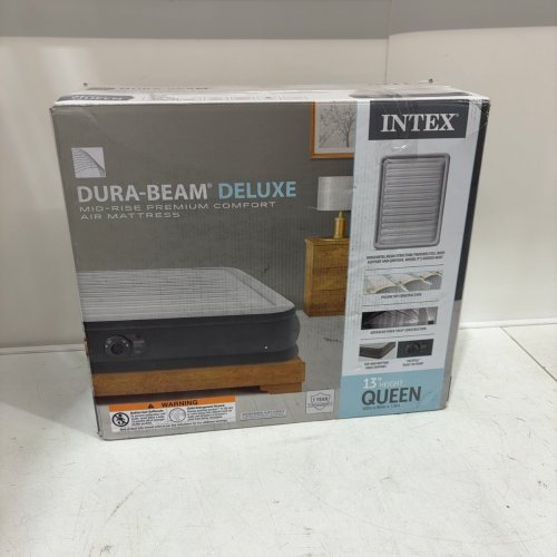 INTEX DURA-BEAM SERIES DELUXE COMFORT PLUSHFIBER-TECH INFLATABLE AIR MATTRESS WITH INTERNAL ELECTRIC PUMP - 13" - QUEEN - GREY (MODEL:AP619D/64417ED) image 5