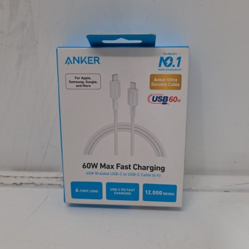 ANKER DURABLE BRAIDED USB-C TO USB-C FAST CHARGING CABLE - 6FT - WHITE (MODEL: A81F6) image 3