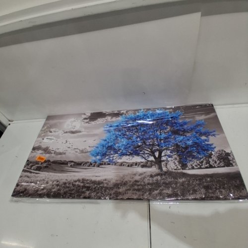 HUAALIUNN BLUE TREE CANVAS WALL ART MODERN LANDSCAPE PAINTINGS - 39" X 19.5" - GREY/BLUE image 2