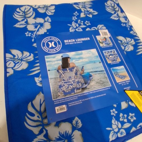 HURLEY BEACH LOUNGER WITH BUILT-IN COOLER - 70" X 21.5" - BLUE PALM PUFF image 4