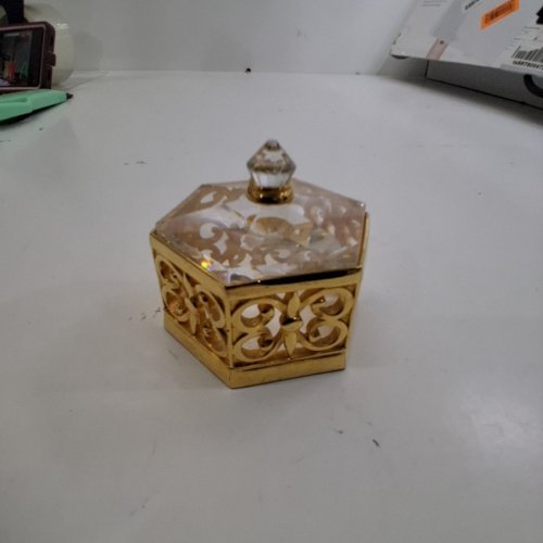 DAINTY GLASS DECORATIVE JEWELRY BOX -2" X 1" - GOLD AND CLEAR image 3