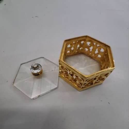 DAINTY GLASS DECORATIVE JEWELRY BOX -2" X 1" - GOLD AND CLEAR image 4