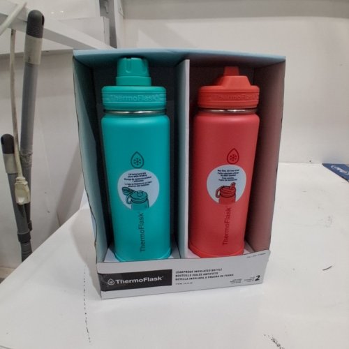 2PC THERMOFLASK INSULATED BOTTLES - 24 OZ / 710 ML EACH - TEAL / RED (ITEM: 2730866) image 2