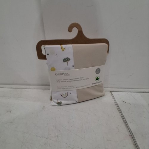 2PC GEORGE BABY ORGANIC COTTON PLAYARD FITTED SHEETS - 25.5" X 38" - BEIGE AND WHITE PRINT image 2