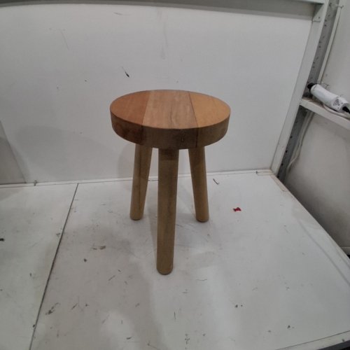 MID-CENTURY MODERN ROUND WOODEN STOOL - 17.5" - BROWN image 2