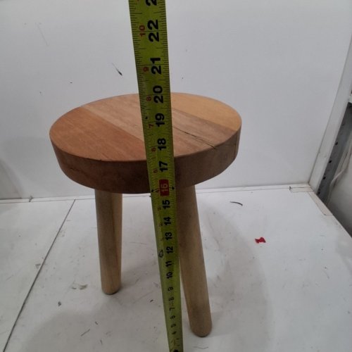 MID-CENTURY MODERN ROUND WOODEN STOOL - 17.5" - BROWN image 4