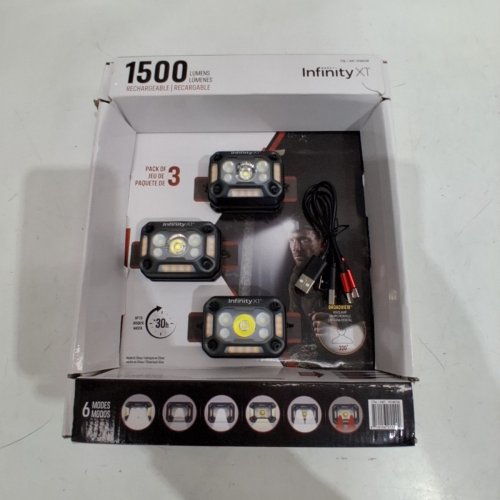 3PK INFINITY X1 RECHARGEABLE HEADLAMPS WITH 6 LIGHT MODES - 1500 LM - BLACK/GREY (MODEL: 1938038) image 3