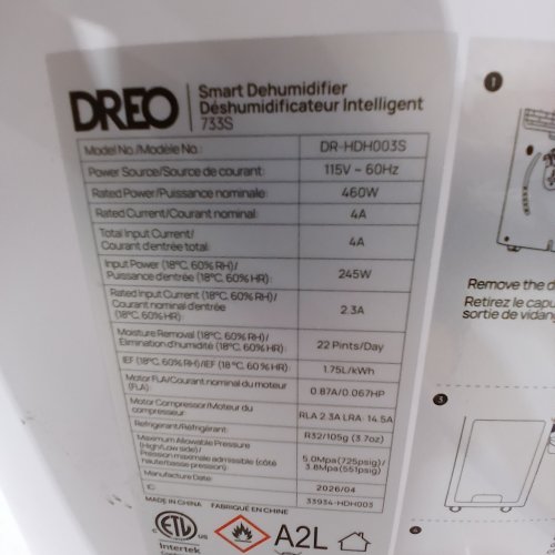 DREO SMART AUTO HUMIDITY CONTROL DEHUMIDIFIERS UP TO 2000 SQ FT WITH 3 FAN SPEEDS - 73 PINT - WHITE (MODEL: DR-HDH003S) image 6