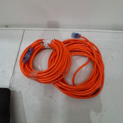 2PK PRIME WIRE OUTDOOR EXTENSION CORD COMBO WITH 2 EXTENSION CORDS 50FT/2FT TRIPLE TAP ADAPTER - ORANGE (MODEL: 1734187) image 2