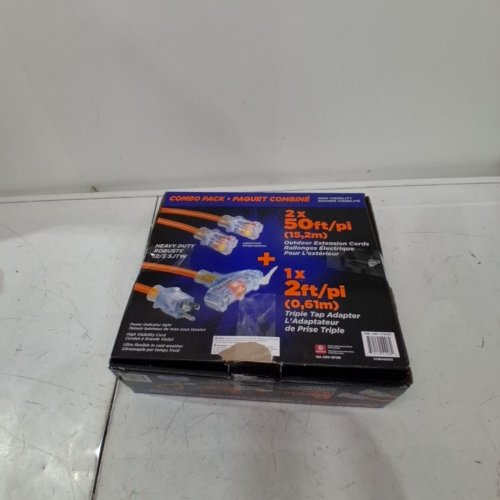 2PK PRIME WIRE OUTDOOR EXTENSION CORD COMBO WITH 2 EXTENSION CORDS 50FT/2FT TRIPLE TAP ADAPTER - ORANGE (MODEL: 1734187) image 5
