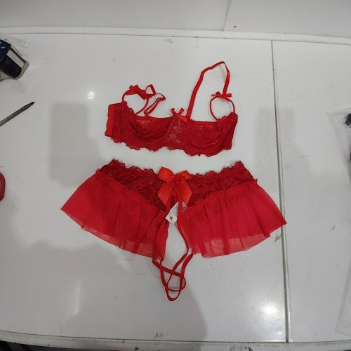 WOMEN'S 2PC LACE BRA AND LACE SKIRT LINGERIE SET - MEDIUM - RED LACE image 3