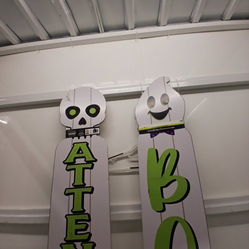 2PK REVERSIBLE FRENCH/ENGLISH DECORATIVE WOODEN HALLOWEEN PORCH SIGNS - 9.5" X 48" - WHITE GHOST AND SKELETON image 3