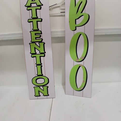 2PK REVERSIBLE FRENCH/ENGLISH DECORATIVE WOODEN HALLOWEEN PORCH SIGNS - 9.5" X 48" - WHITE GHOST AND SKELETON image 4