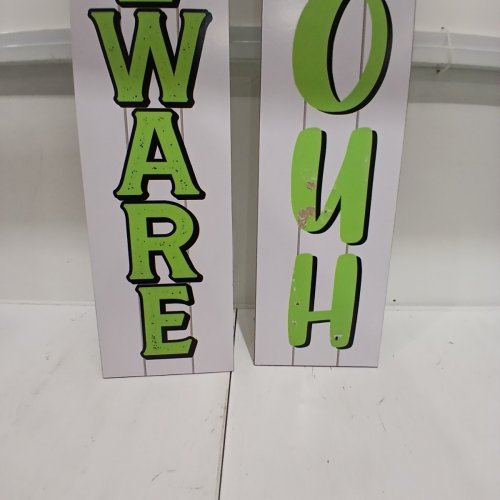 2PK REVERSIBLE FRENCH/ENGLISH DECORATIVE WOODEN HALLOWEEN PORCH SIGNS - 9.5" X 48" - WHITE GHOST AND SKELETON image 6