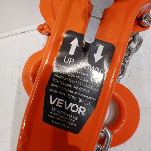 VEVOR MANUAL LEVER CHAIN HOIST - 1.5TON MAX - 10FT - ORANGE/BLACK - (MODEL:HSH-1.5T-3M) image 2